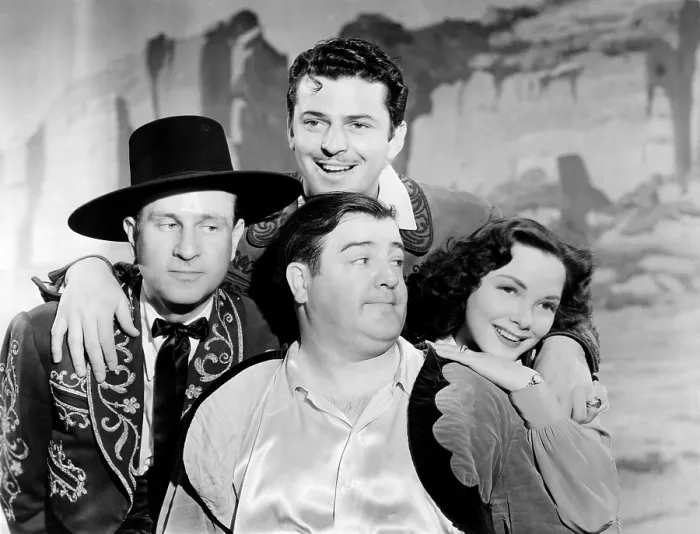 Framed Print : RIO RITA, from left: Bud Abbott, John Carroll (rear), Lou Costello, Kathryn Grayson, 1942