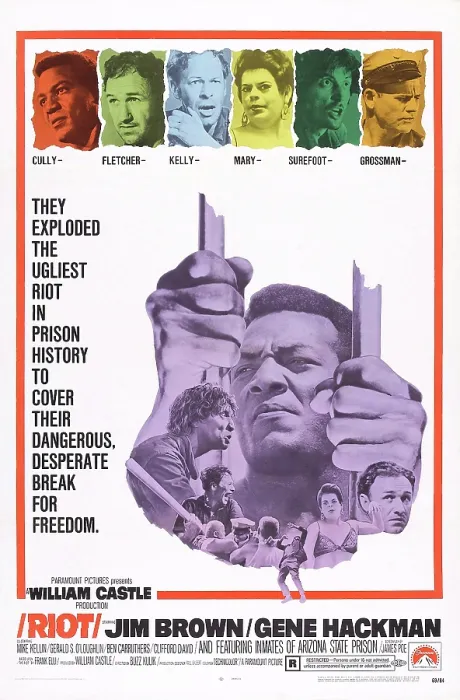 Framed Print : RIOT, top l-r: Jim Brown, Gene Hackman, Mike Kellin, Clifford David, Ben Carruthers, Gerald S