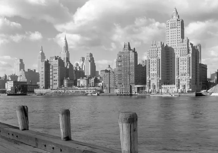 Framed Print : River House, was a new apartment building on 52nd St. and East River, New York City, Dec. 15, 1931. In the left foreground are port facilities