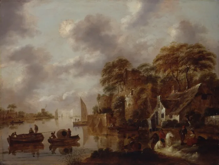 Framed Print : River View, by Klaes Molenaer, 1647, 17th Century, oil on board, 64 x 47 cm - Italy, Lombardy, Milan, Castello Sforzesco, Civic Collections of Ancient Art. Whole artwork view Framed Print : River View, by Klaes Molenaer, 1647, 17th Century, oil on board, 64 x 47 cm - Italy, Lombardy, Milan, Castello Sforzesco, Civic Collections of Ancient Art. Whole artwork view
