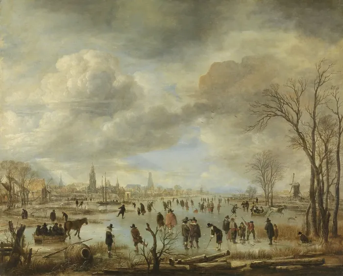 Framed Print : River View in Winter, by Aert van der Neer, 1655-60, Dutch painting, oil on canvas