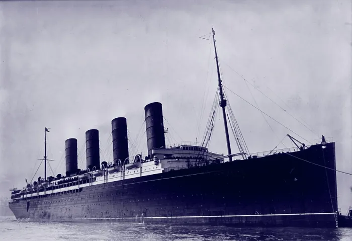 Framed Print : The RMS Lusitania, British ship torpedoed by a German submarine during World War I, circa 1907-1915