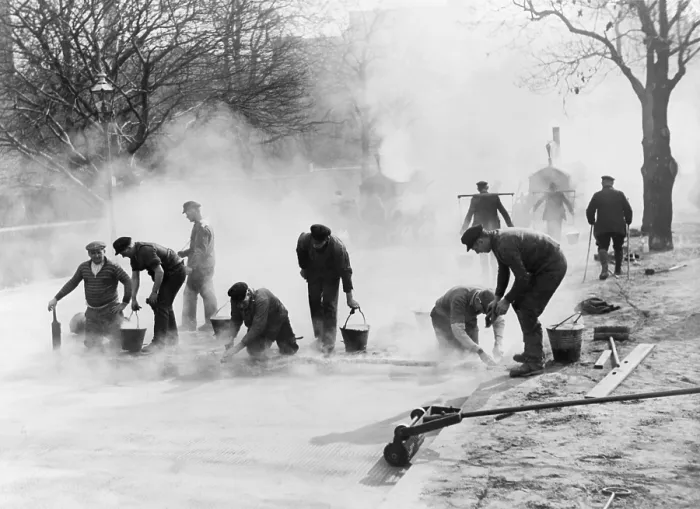 Framed Print : Road construction workers in Nazi Germany, in the 1930s