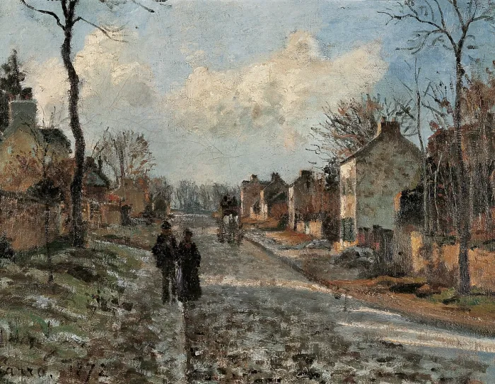 Framed Print : The Road to Louveciennes (La route de Louveciennes), by Camille Pissarro, 1870, 19th Century, oil on canvas, 46, 5 x 55 cm - France, Paris, Muse d'Orsay. Whole artwork view