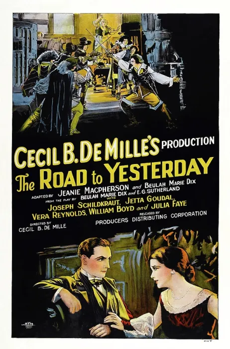 Framed Print : THE ROAD TO YESTERDAY, US poster, bottom from left: Joseph Schildkraut, Jetta Goudal, 1925