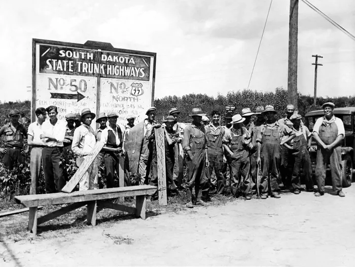 Framed Print : ROADS CLOSED INTO CITY BY STRIKING FARMERS Photo shows a group of farmers that stopped all produce trucks from enterting Sioux City, Iowa, from South Dakota