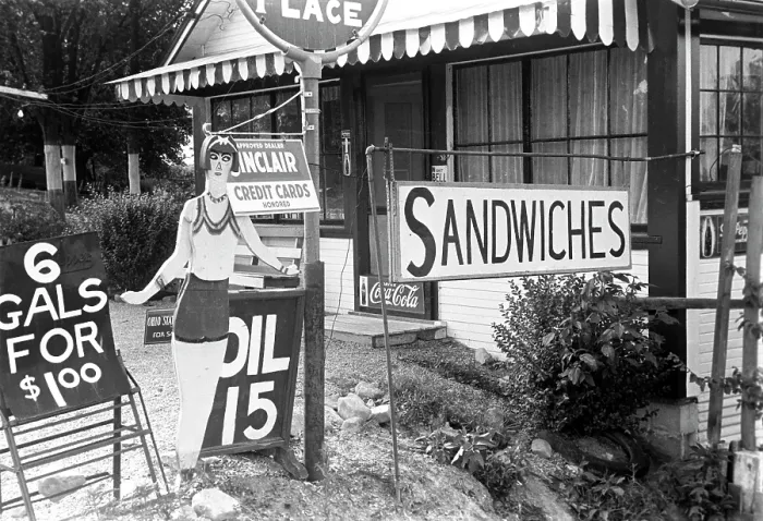 Framed Print : Roadside Inn, central Ohio. The figure of the body was originally distributed to advertise the Neward Indian Mounds
