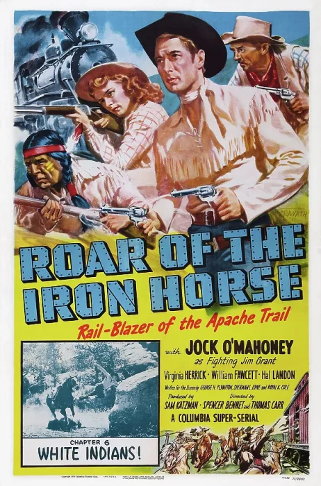 Framed Print : ROAR OF THE IRON HORSE, RAIL-BLAZER OF THE APACHE TRAIL, US poster art, second left: Virginia Herrick; second right: Jock Mahoney (aka Jock O'Mahoney)