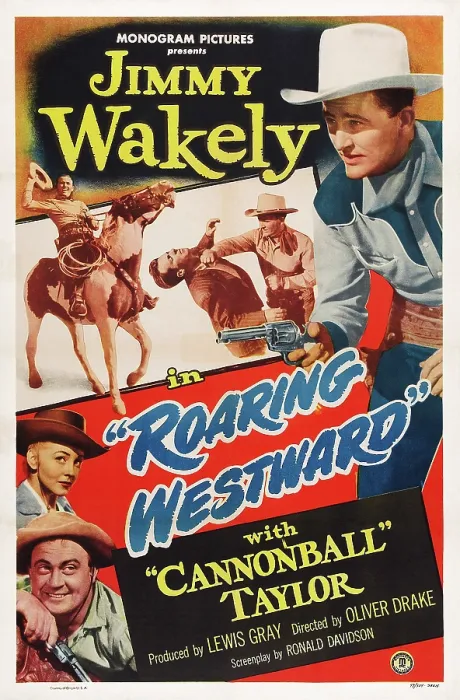 Framed Print : ROARING WESTWARD, US poster art, top right: Jimmy Wakely; bottom left: Lois Hall, Dub Taylor, 1949
