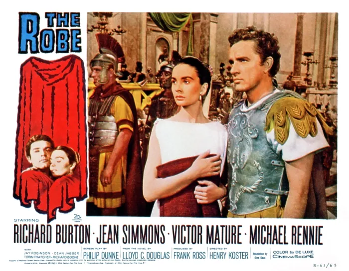 Framed Print : THE ROBE, US lobbycard, from left:Jean Simmons, Richard Burton, 1953. TM and Copyright 20th Century Fox Film Corp. All rights reserved / courtesy Everett Collection Framed Print : THE ROBE, US lobbycard, from left:Jean Simmons, Richard Burton, 1953. TM and Copyright 20th Century Fox Film Corp. All rights reserved / courtesy Everett Collection