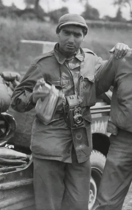 Framed Print : Robert Capa, in France while on assignment photographing for Life Magazine in World War 2 France. Mont Bocard, France. July 30, 1944. (BSLOC_2014_8_216)