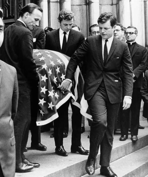Framed Print : Robert Kennedy's funeral. Senator Edward Kennedy helps carry his brother's casket from St. Patrick's Cathedral following Requiem Mass for Senator Robert Kennedy