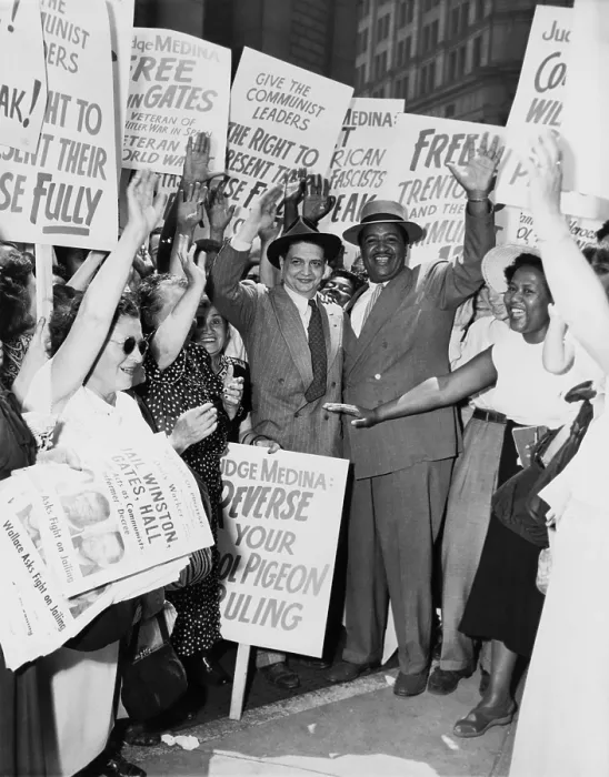 Framed Print : Robert Thompson and Benjamin Davis during the Foley Square Trial of American Communists in 1949