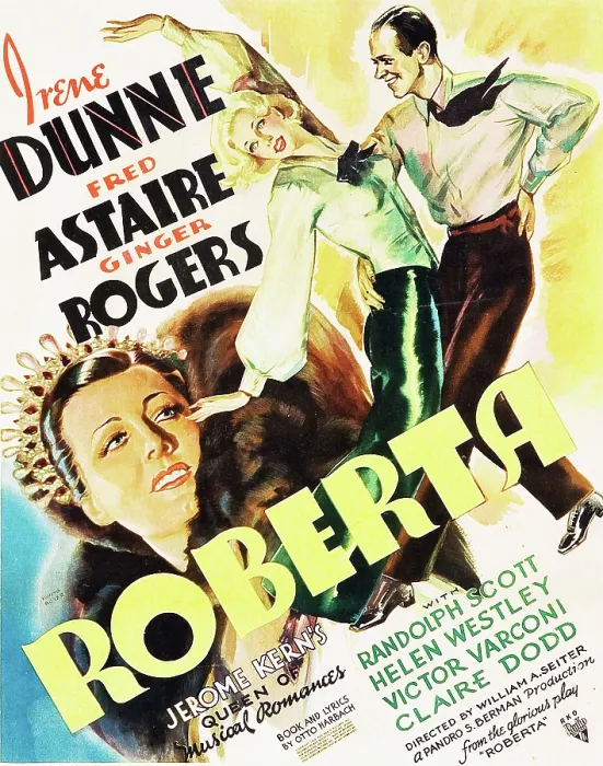 Framed Print : ROBERTA, from bottom left: Irene Dunne, Ginger Rogers, Fred Astaire on window card, 1935