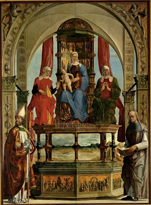 Framed Print : de Roberti Ercole, Portuense Altarpiece (Virgin and Child with Saints, St Anne, St Elisabeth, St Augustine and Blessed Peter of Honesty), 1480 - 1481, 15th Century, oil on canvas