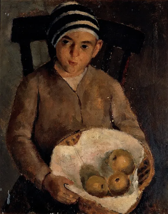 Framed Print : De Robertis Roberto, Child with Fruit, 1930, 20th Century, oil on wood, Italy, Puglia, Bari, Private collection (607214) Everett CollectionMondadori Portfolio**US SALES ONLY**