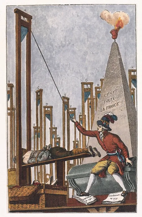 Framed Print : Robespierre Guillotining the Executioner Having Guillotined All the French People. Engraving. - J. Bedmar / Iberfoto / Everett Collection (346998)**US SALES ONLY** Framed Print : Robespierre Guillotining the Executioner Having Guillotined All the French People. Engraving. - J. Bedmar / Iberfoto / Everett Collection (346998)**US SALES ONLY**