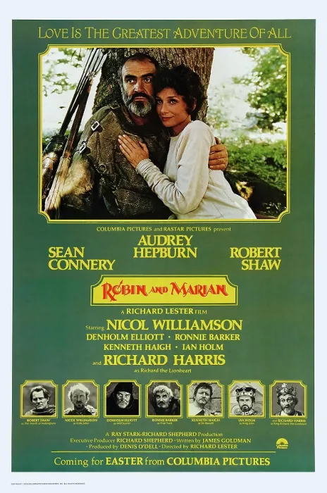 Framed Print : ROBIN AND MARIAN, US advance poster art, top from left: Sean Connery, Audrey Hepburn; bottom from left: Robert Shaw, Nicol Williamson, Denholm Elliott, Ronnie Barker