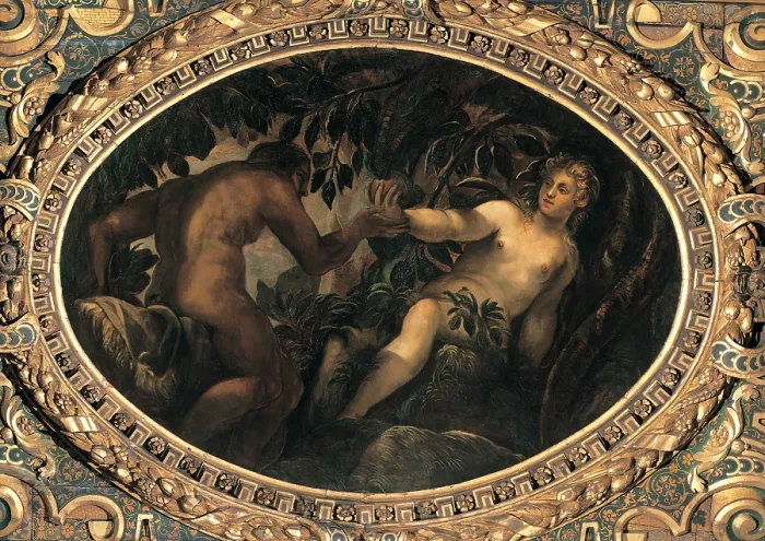 Framed Print : Robusti Jacopo known as Tintoretto, Original Sin, 1577, 16th Century, fresco, Italy, Veneto, Venice, Scuola Grande di San Rocco, Upper Hall