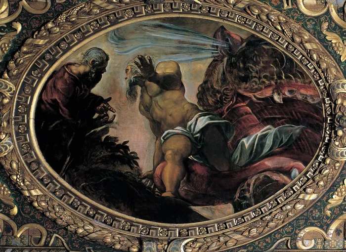Framed Print : Robusti Jacopo known as Tintoretto, Jonah Leaves the Whale's Belly, 1577, 16th Century, fresco, Italy, Veneto, Venice, Scuola Grande di San Rocco, Upper Hall