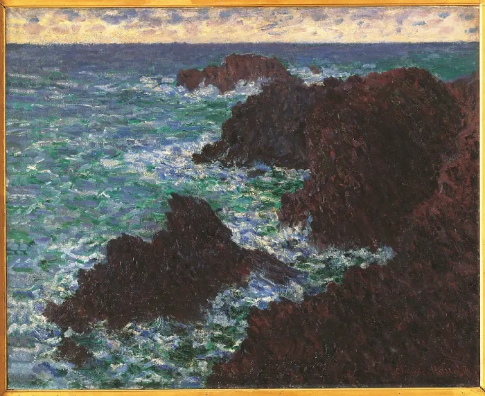 Framed Print : The Rocks at Belle Ile, by Claude Monet, 1886, 19th Century, oil on canvas, cm 65 x 81, 5 - France, Ile de France, Paris, Muse dOrsay, RF2777. All