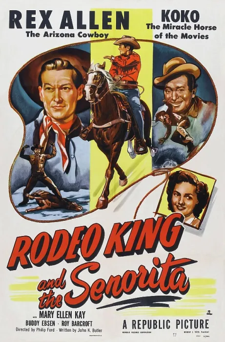 Framed Print : RODEO KING AND THE SENORITA, US poster art, from left: Rex Allen, Koko the Miracle Horse of the Movies, Buddy Ebsen, Mary Ellen Kay, 1951 Framed Print : RODEO KING AND THE SENORITA, US poster art, from left: Rex Allen, Koko the Miracle Horse of the Movies, Buddy Ebsen, Mary Ellen Kay, 1951