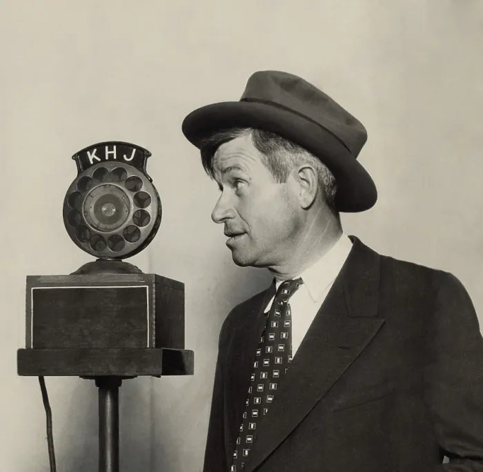 Framed Print : Will Rogers, American humorist, at a radio microphone, ca. 1930. (BSLOC_2013_9_11)