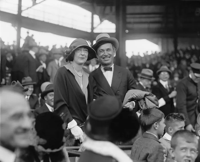 Framed Print : Will Rogers and Mrs. Ed Evalyn McLean, wife of the Washington Post publisher Ned McLean, at a ballgame. Rogers wrote books, articles, and a syndicated newspaper column