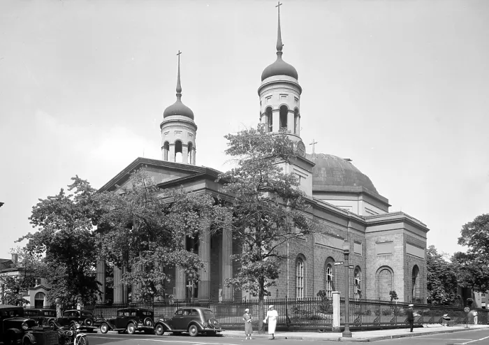 Framed Print : Roman Catholic Cathedral of Baltimore, designed by Benjamin Latrobe, Baltimore, MD 1936 Framed Print : Roman Catholic Cathedral of Baltimore, designed by Benjamin Latrobe, Baltimore, MD 1936