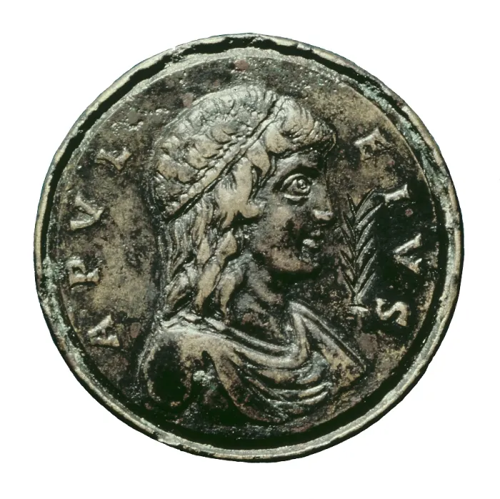 Framed Print : Roman coin with the portrait of Apuleius. Coin. SPAIN. Madrid. National Library. AISA / Everett Collection**US SALES ONLY**