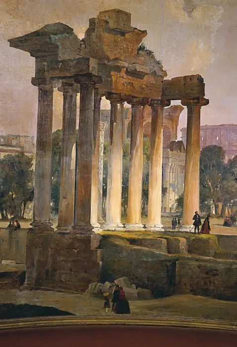 Framed Print : Roman Forum (Foro romano), by Ippolito Caffi, 1841, 19th Century, fresco - Italy, Veneto, Padua, Caff Pedrocchi. Detail. Remains of the Temple of Saturn in the Roman Forum