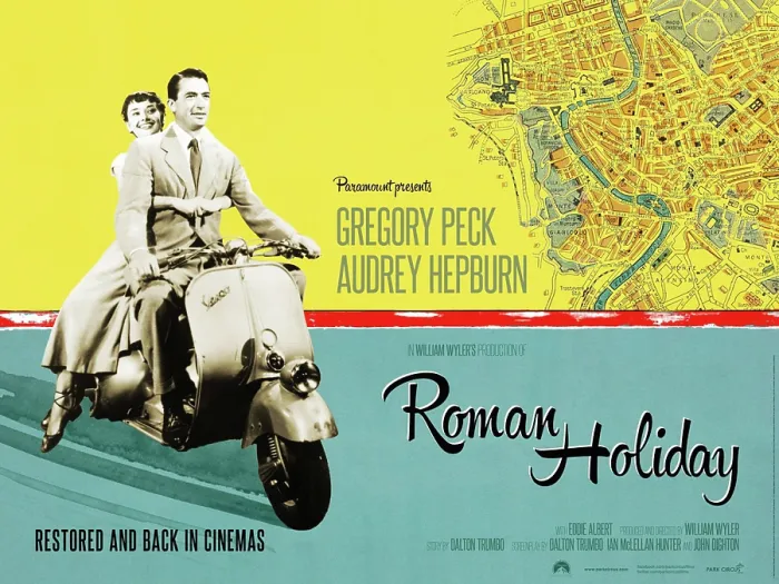 Framed Print : ROMAN HOLIDAY, British re-release poster art, from left: Audrey Hepburn, Gregory Peck, 1953