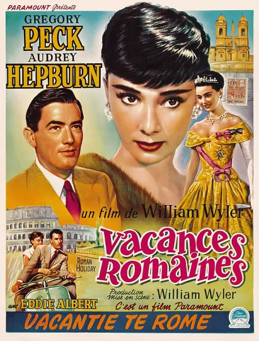 Framed Print : ROMAN HOLIDAY, from left, Gregory Peck, Audrey Hepburn, 1953
