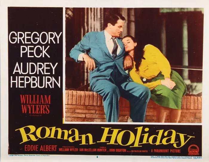 Framed Print : ROMAN HOLIDAY, lobbycard, from left: Gregory Peck, Audrey Hepburn, 1953