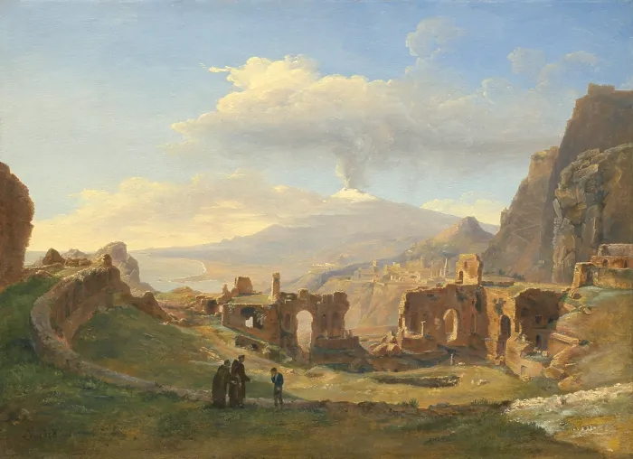 Framed Print : The Roman Theater at Taormina, by Louise-Josephine Sarazin de Belmont, 1828, French painting, oil on canvas Framed Print : The Roman Theater at Taormina, by Louise-Josephine Sarazin de Belmont, 1828, French painting, oil on canvas