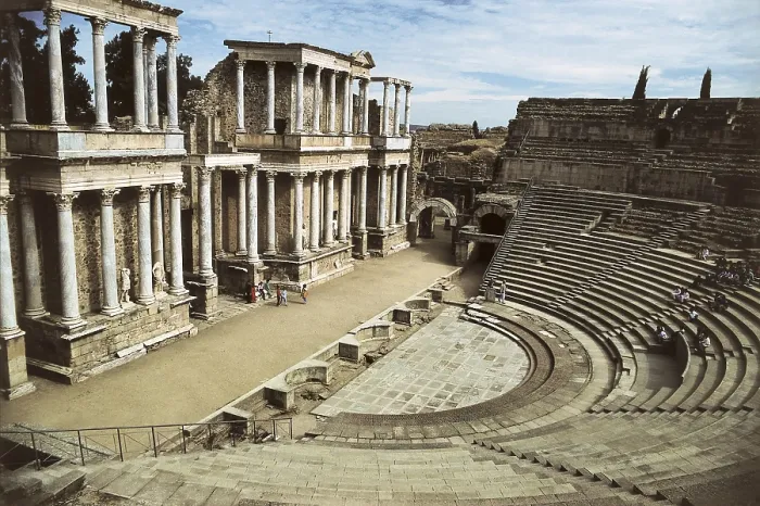 Framed Print : Roman Theatre in Merida. 16 -15 BC. SPAIN. EXTREMADURA. BADAJOZ. Mrida. Lateral view of the stage, built in 2nd c. AD. Roman art. Early Empire. Architecture