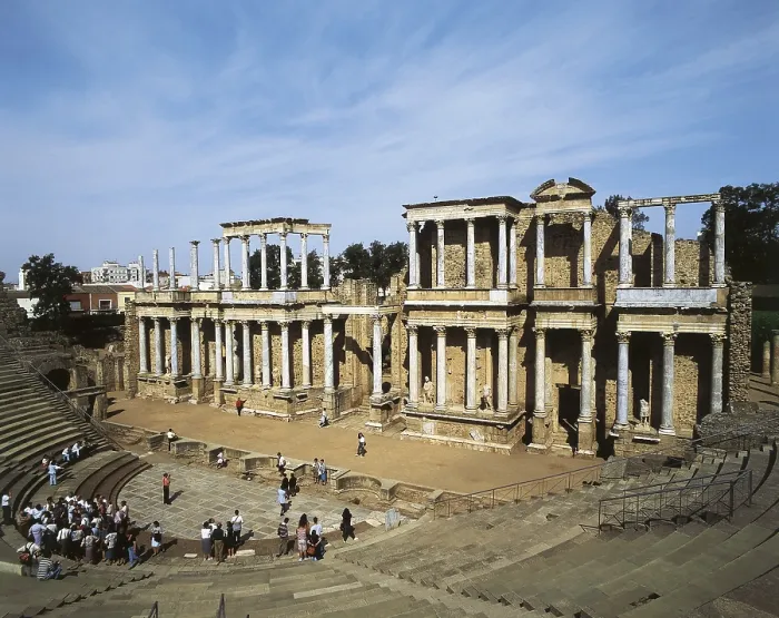 Framed Print : Roman Theatre in Merida. 16 -15 BC. SPAIN. EXTREMADURA. BADAJOZ. Mrida. Lateral view of the stage, built in 2nd c. AD. Roman art. Early Empire. Architecture