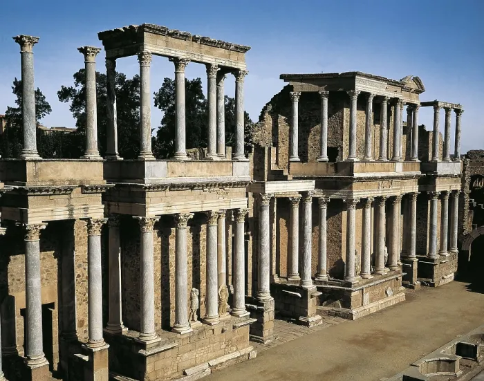 Framed Print : Roman Theatre in Merida. 16 -15 BC. SPAIN. Mrida.. Front of the scene. Roman art. Early Empire. Architecture. AISA / Everett Collection**US SALES ONLY**
