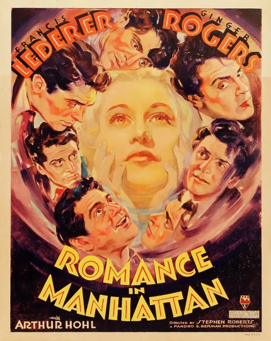 Framed Print : ROMANCE IN MANHATTAN, center: Ginger Rogers, border: Francis Lederer on window card, 1935 Framed Print : ROMANCE IN MANHATTAN, center: Ginger Rogers, border: Francis Lederer on window card, 1935
