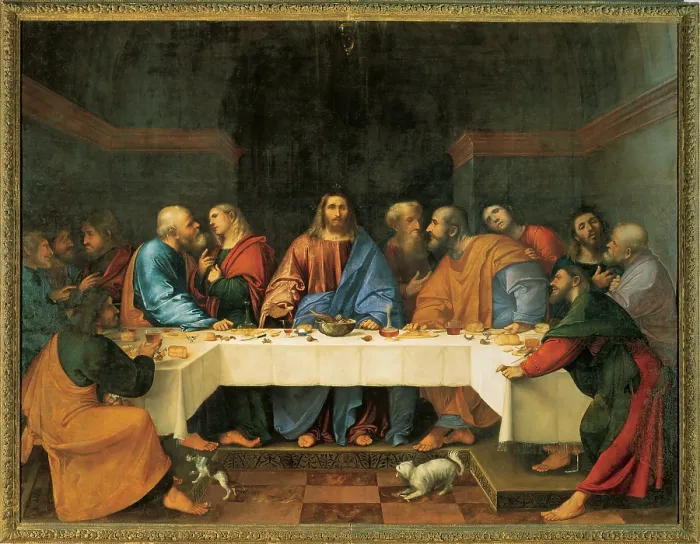 Framed Print : Romani Girolamo known as Romanino, Supper in the House of (Simon) the Pharisee, 1521 - 1524, 16th Century, oil on canvas, Italy, Lombardy, Brescia