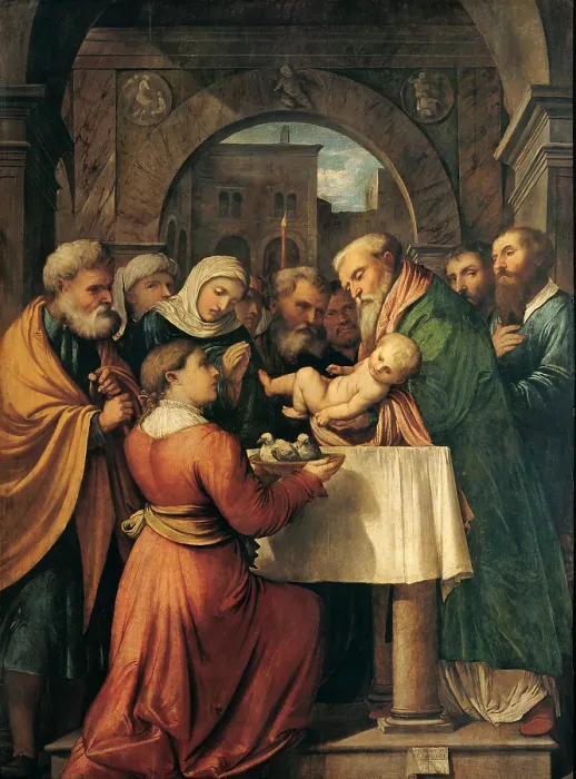 Framed Print : Romani Girolamo known as Romanino, Jesus Presented at the Temple, 1529 - 1529, 16th Century, oil on panel, Italy, Lombardy, Milan, Brera Art Gallery
