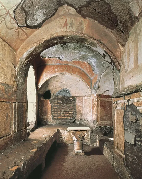 Framed Print : Rome. Catacombs of Priscilla. Room of the Fratio Panis. ca. 200-250. ITALY. AISA / Everett Collection**US SALES ONLY**