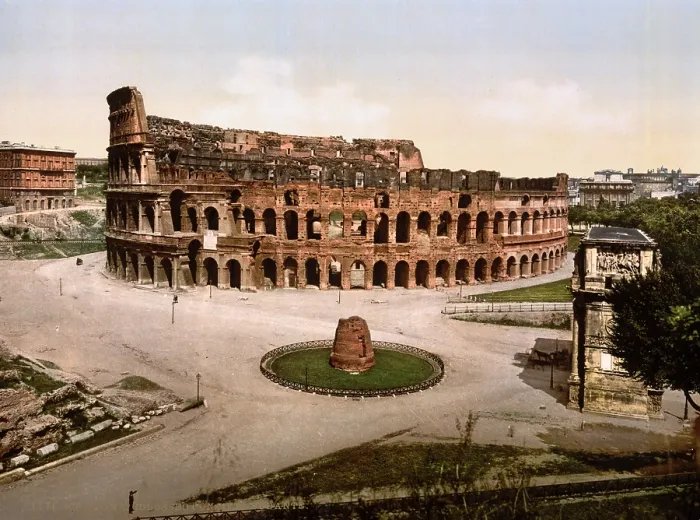 Framed Print : Rome, Colosseum and Meta Sudans at Rome, photochrom, ca 1890s Framed Print : Rome, Colosseum and Meta Sudans at Rome, photochrom, ca 1890s