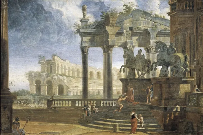 Framed Print : Rome: Entrance into the Campidoglio Palace with the Statues of the Dioskouroi. 18th c. Italian anonymous of the Pannini's school. Oil on canvas. ITALY. Turin