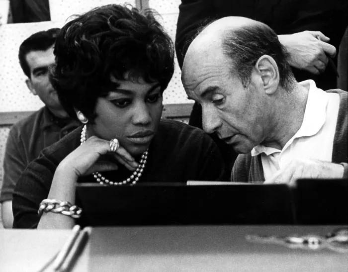 Framed Print : During a Rome recording session for Puccini's MADAME BUTTERFLY, soprano Leontyne Price consults with conductor Erich Leinsdorf. 4 / 16 / 66
