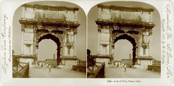 Framed Print : Rome, stereoview of the Triumphal Arch of Titus, Italy, Keystone View Company, circa 1897 Framed Print : Rome, stereoview of the Triumphal Arch of Titus, Italy, Keystone View Company, circa 1897