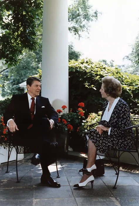 Framed Print : Ronald Reagan. President Reagan and Prime Minister Thatcher talking on the patio outside of the Oval Office. The White House, Washington, D.C. 1986
