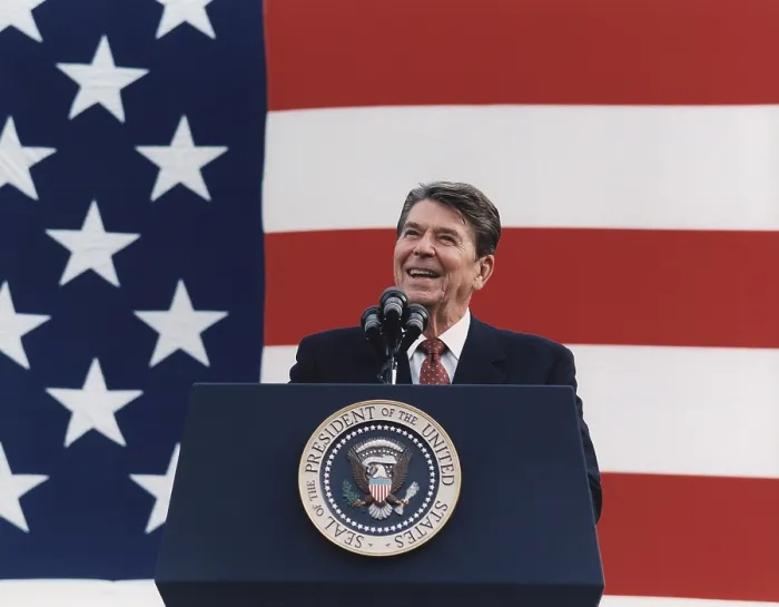 Framed Print : Ronald Reagan. President Reagan speaking at a Reagan-Bush Rally in New York, 1984