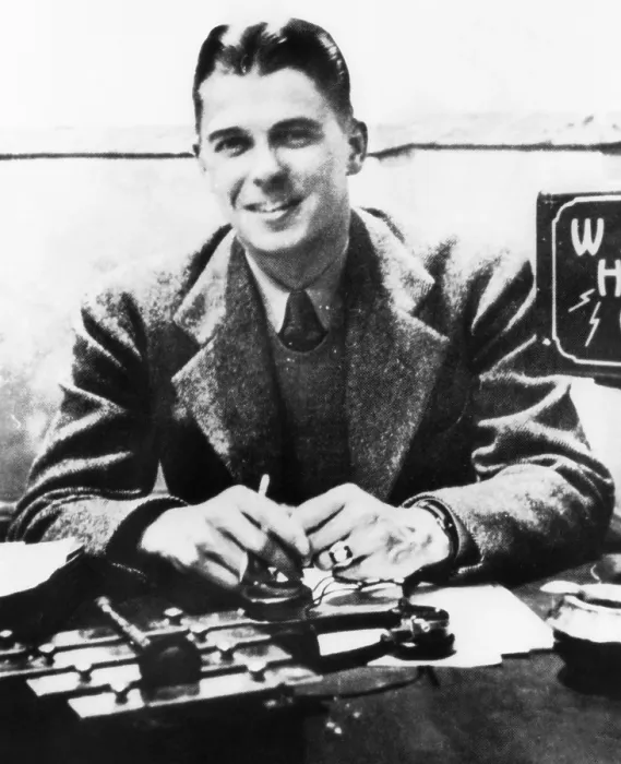 Framed Print : Ronald Reagan was a sports announcer at radio station WHO in Des Moines, Iowa. Ca.1930s. (CSU_ALPHA_437) CSU Archives / Everett Collection