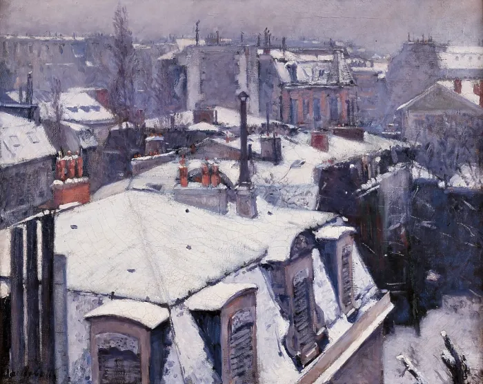 Framed Print : Rooftops under the Snow. Paris, by Gustave Caillebotte, 1878, 19th Century, oil on canvas - France, Paris, Muse d'Orsay. Whole artwork view. View of Paris under the snow